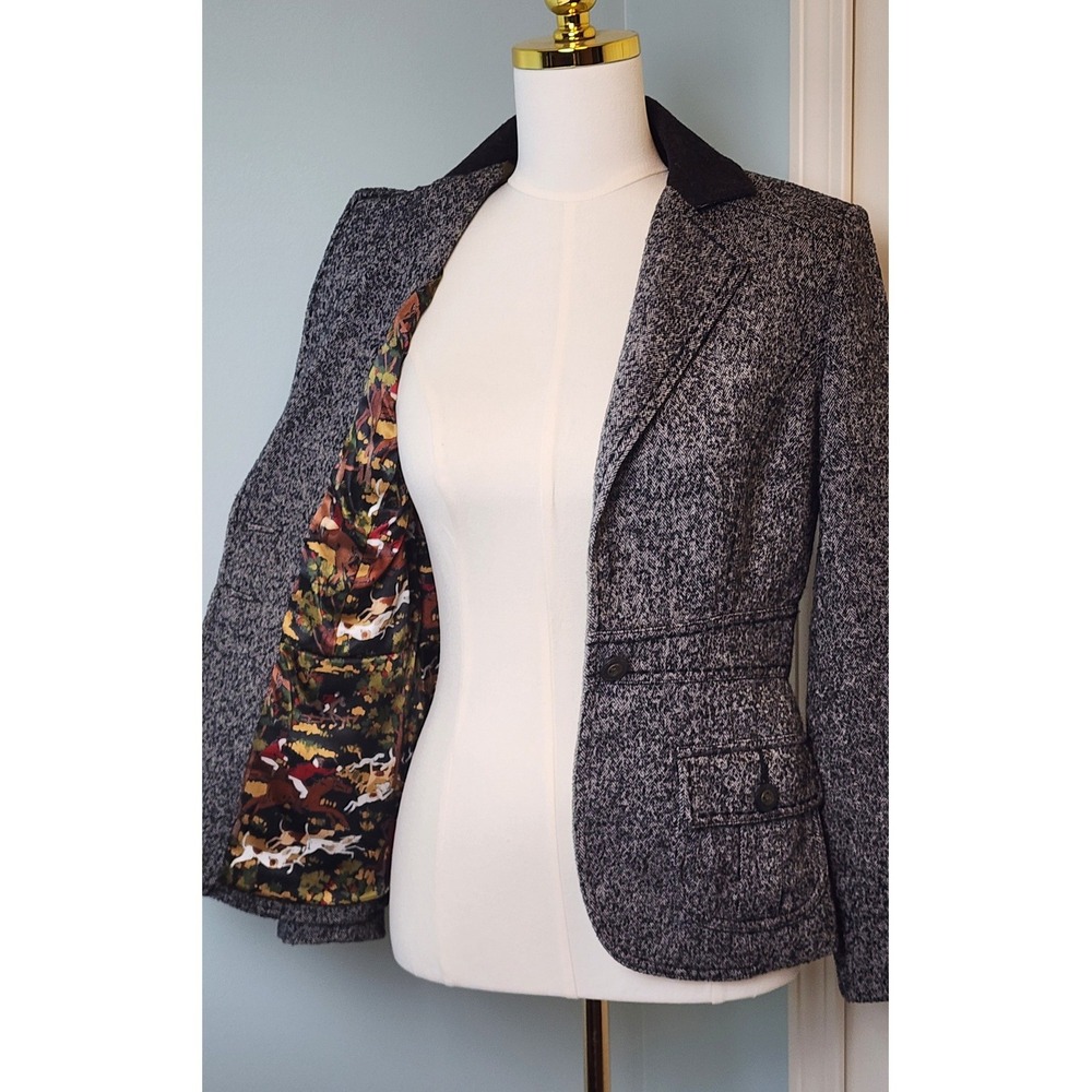 Cabi Blazer Women Size 0 Herringbone Wool Blend Equestrian Lining